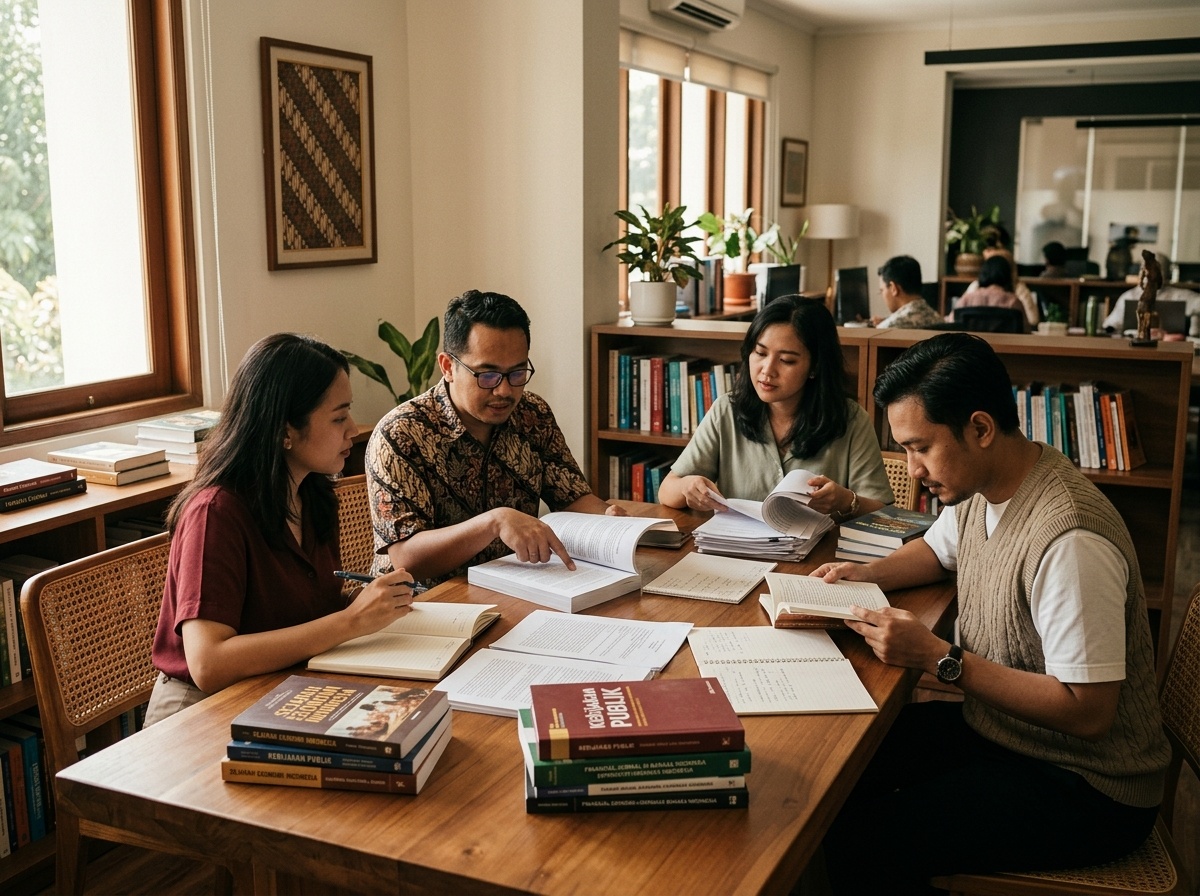 Tim redaksi Artikel Pasar Saham berdiskusi di ruang editorial