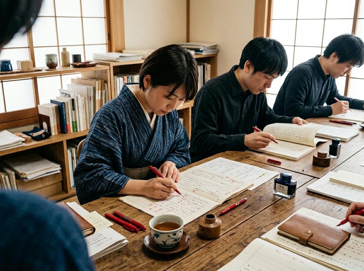 編集チームが原稿を校正する様子